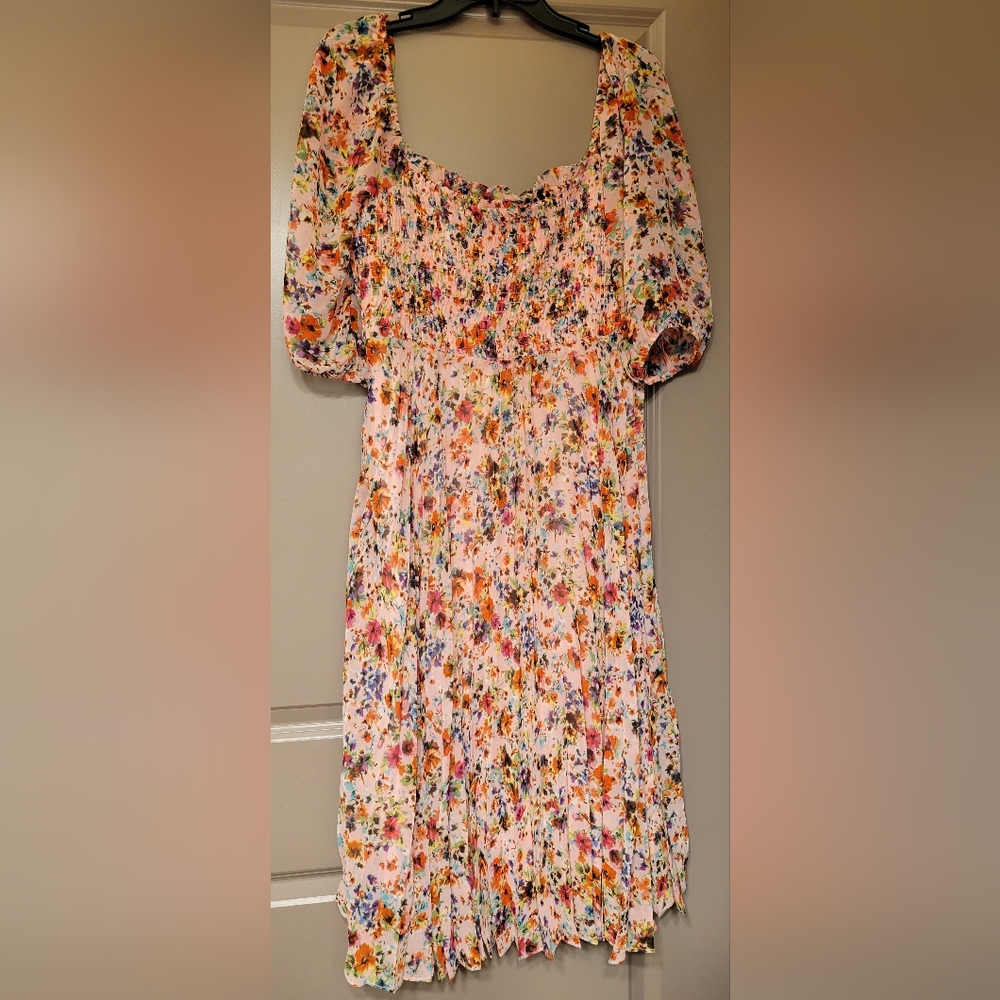 NEW BCBGeneration WOMENS DRESS - SQUARE NECK SMOCKED DRESS GARDEN FLORAL 16